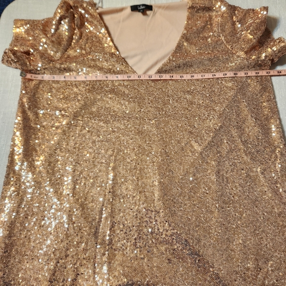 Lulu's Light The Night New Tags Rose Gold Sequin T Shirt Dress Swift Vibe - Picture 5 of 13